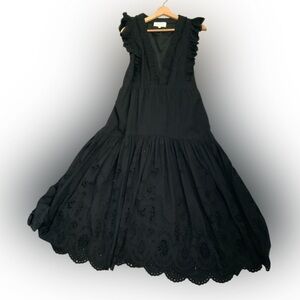 LA LIGNE Pointelle Marta Dress in 100% Cotton Black Size Small